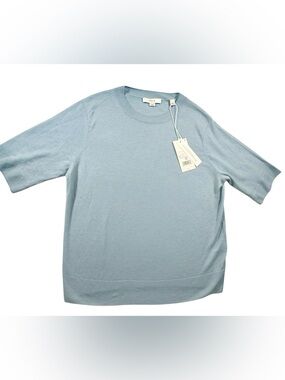 NWT Vince Caspian Blue Wool & Cashmere Short Sleeve Sweater - Medium